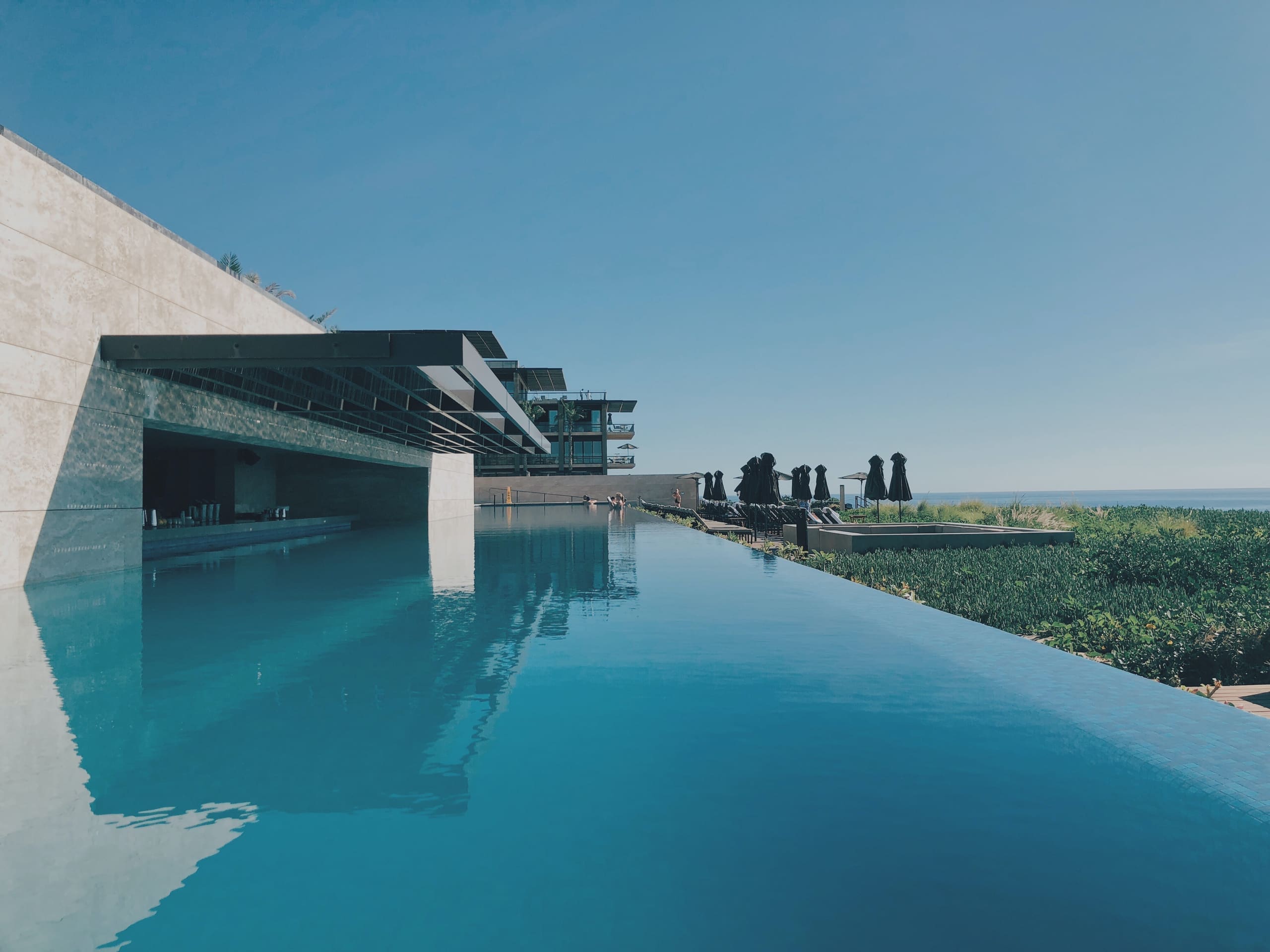 Infinity pool and modern architecture of a luxury residence
